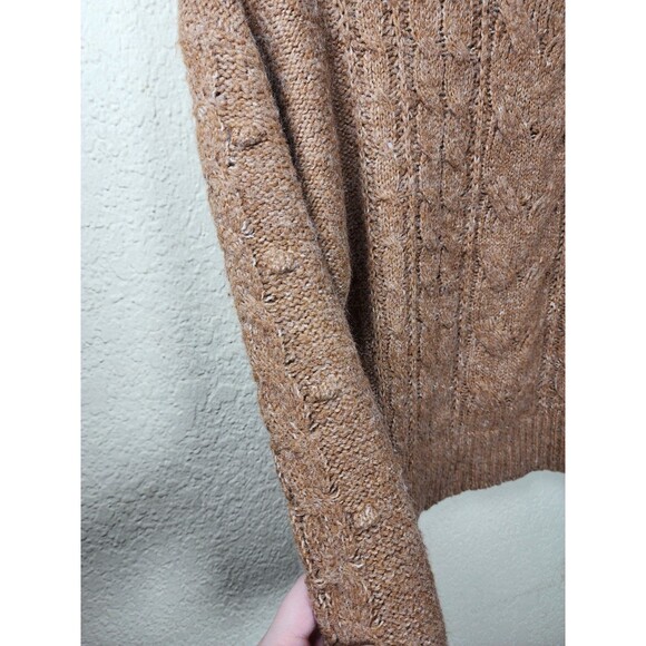 Old Navy S Petite Cable Knit Cropped Sweater Brown Speckled Wool Blend Pullover - Picture 2 of 5